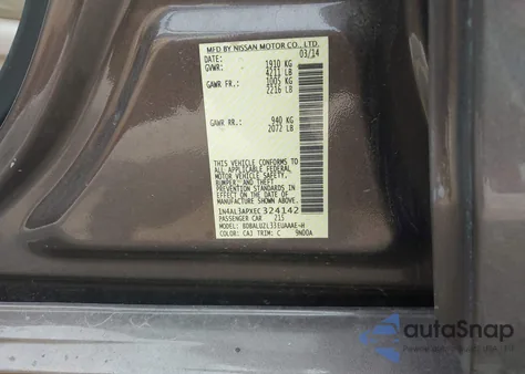 2014 Nissan Altima 2.5 Sv z USA, uszkodzony, nr VIN 1N4AL3APXEC324142